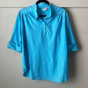 Vintage Lind Clare blue roll sleeve button front blouse